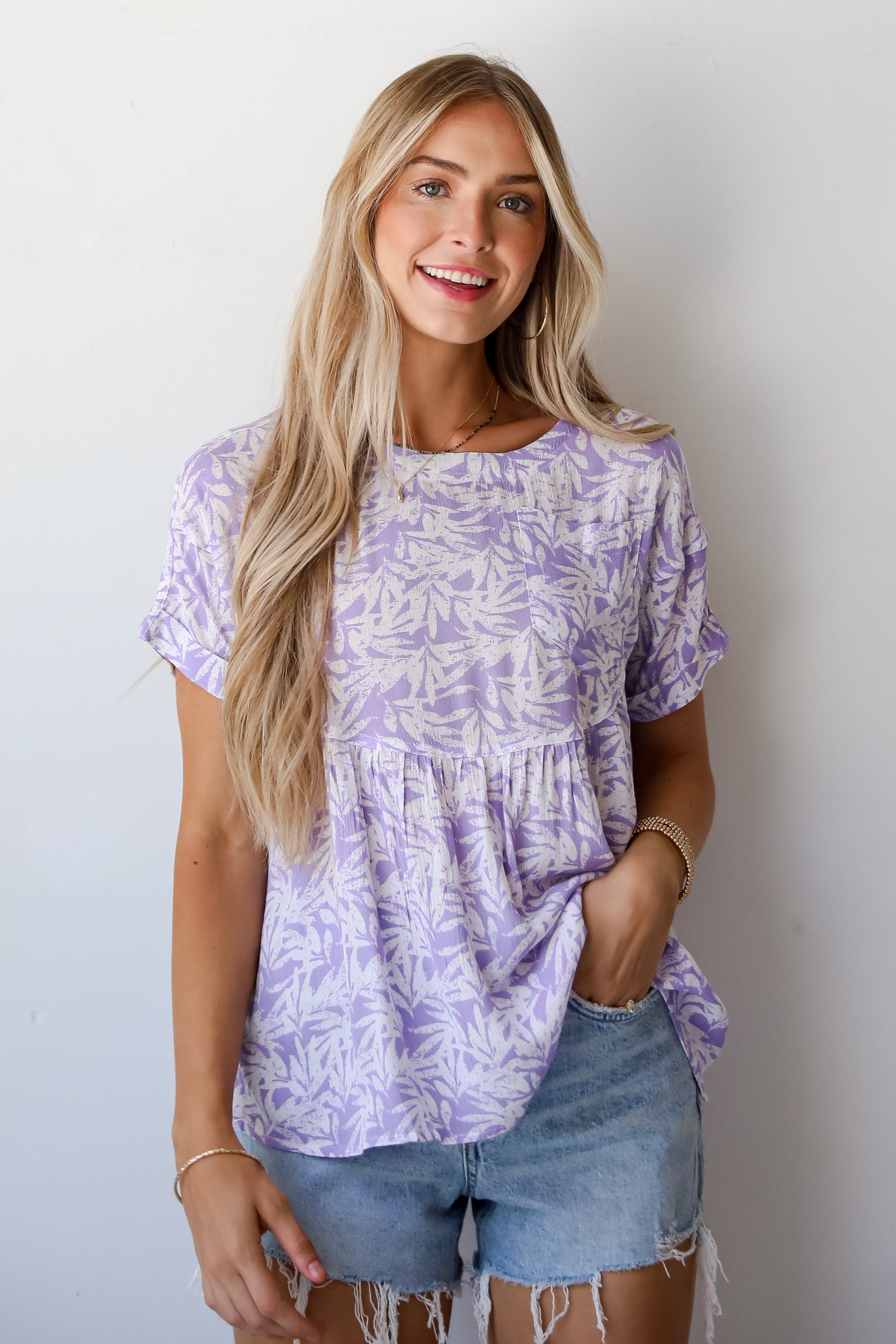 Positively Adorable Lavender Tropical Print Blouse