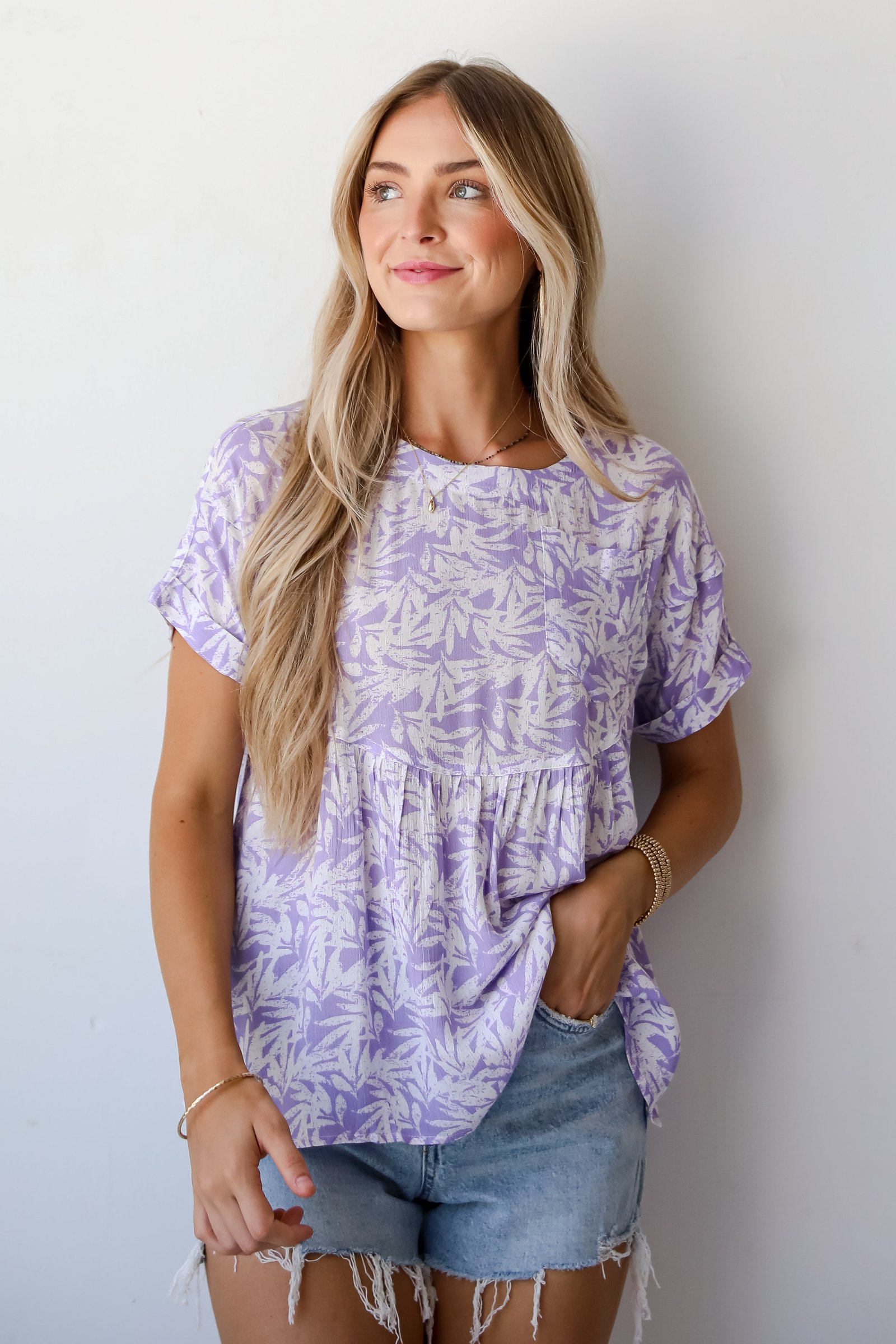 Positively Adorable Lavender Tropical Print Blouse